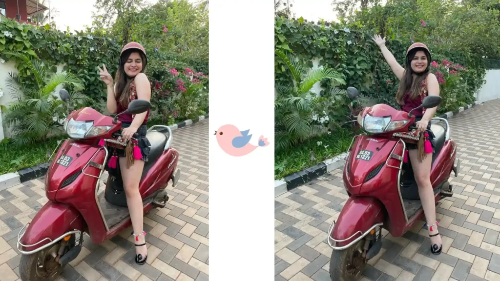 Heena posing on the activa, feeling chirpier and peppier than ever. 