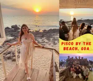 Heena standing at the perfect spot to get clicked at Pisco By The Beach in Anjuna, Goa.
