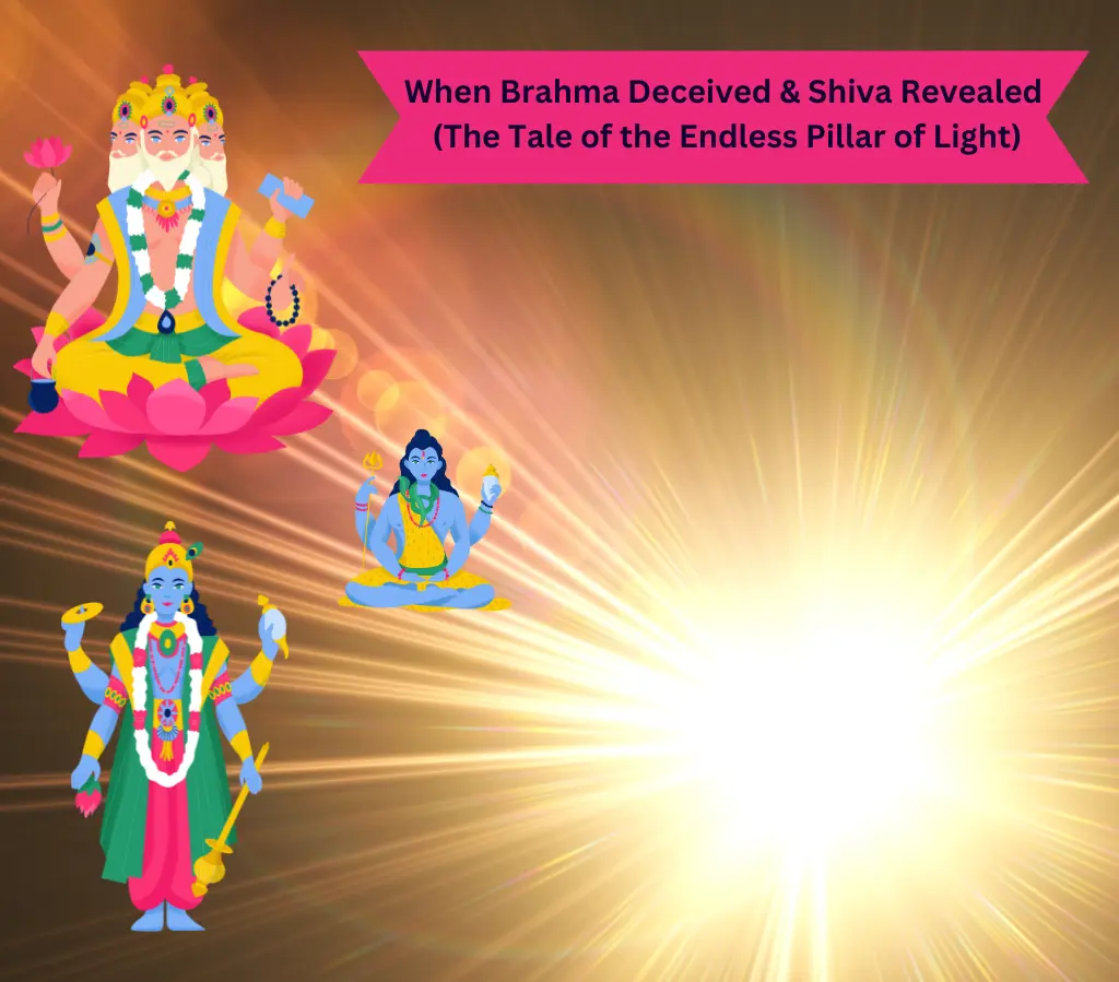 The images of Lord Brahma, Vishnu, & Shivji to portray the story relating the three.