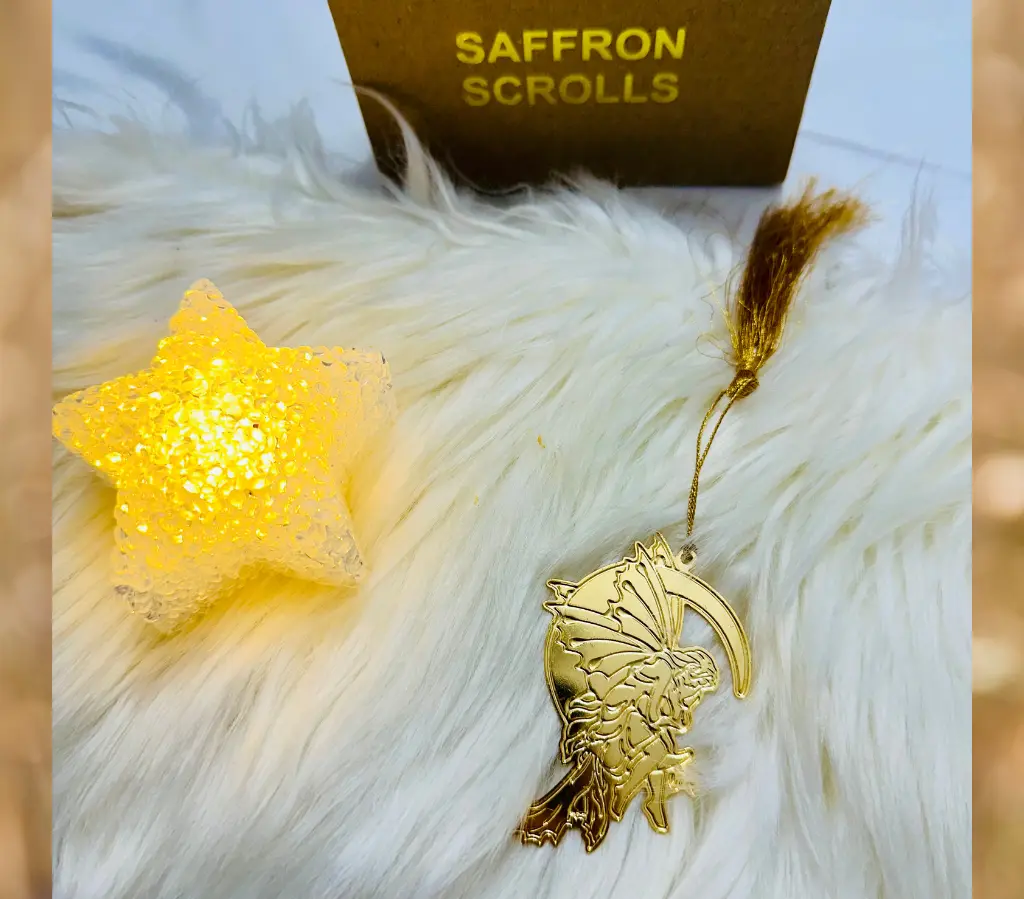 Bookmark by Saffron Scrolls - Fairy sitting on a moon